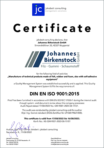 Zertifikat DIN EN ISO 9001:2015