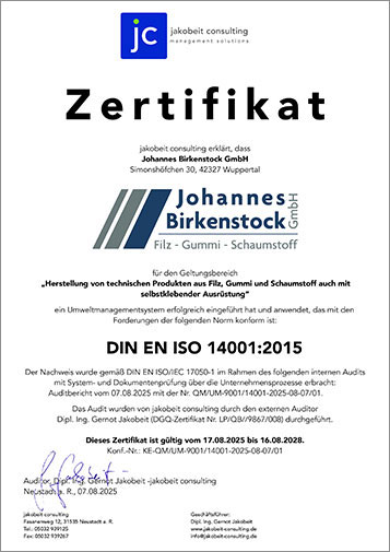 Zertifikat DIN EN ISO 14001:2015